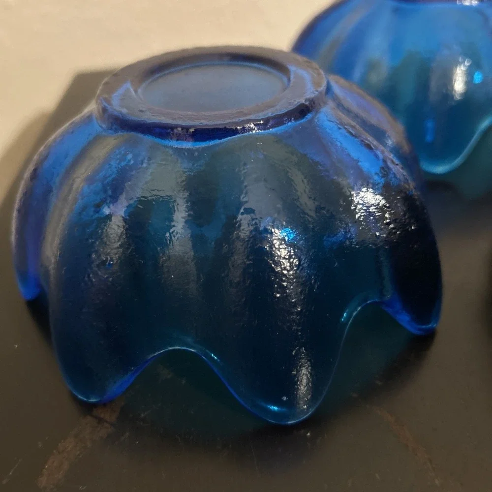 (2) VTG MCM BLENKO Art Glass Lotus Bowl‎ Blue Signed  2002 Richard Blenko - Picture 11 of 15